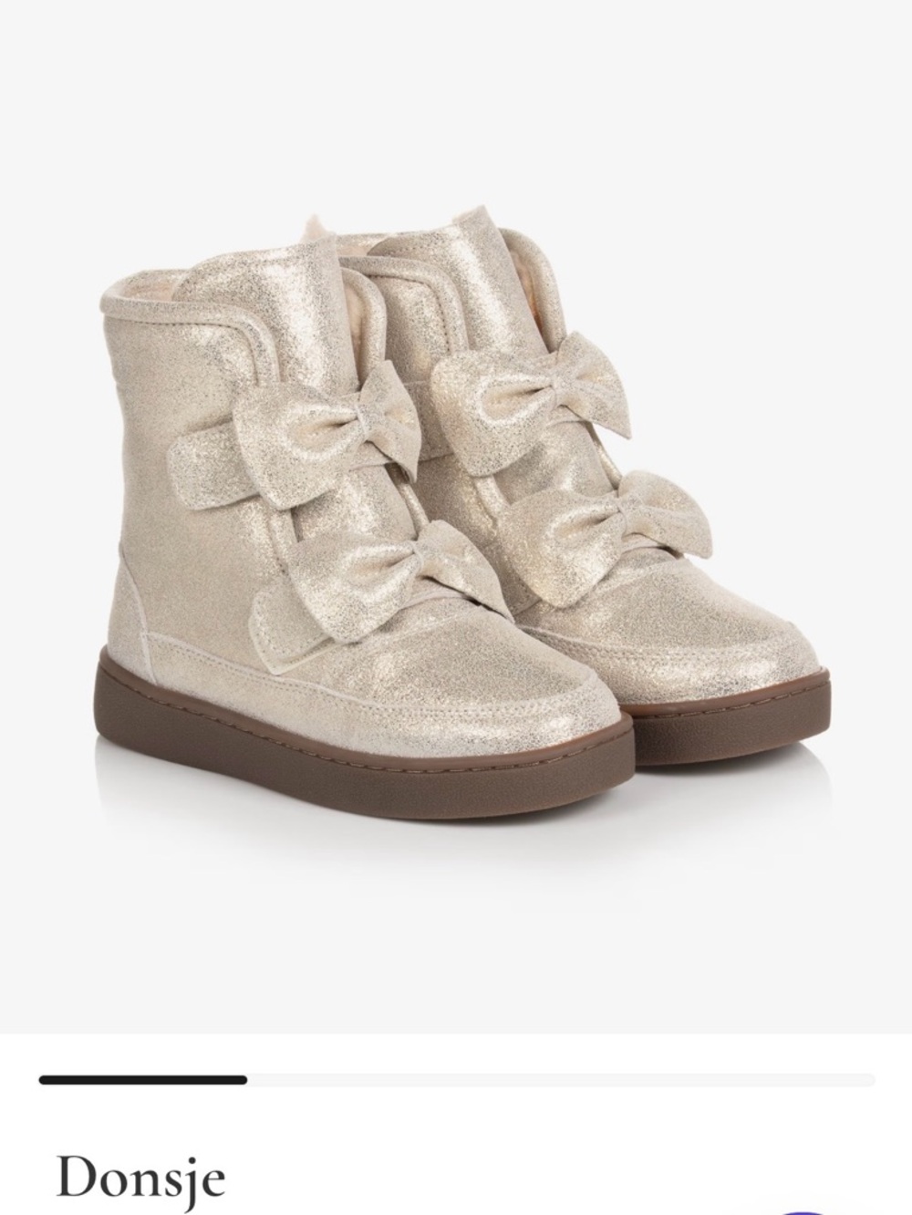 Donsje Kids Glitter Bow Boot in Champagne